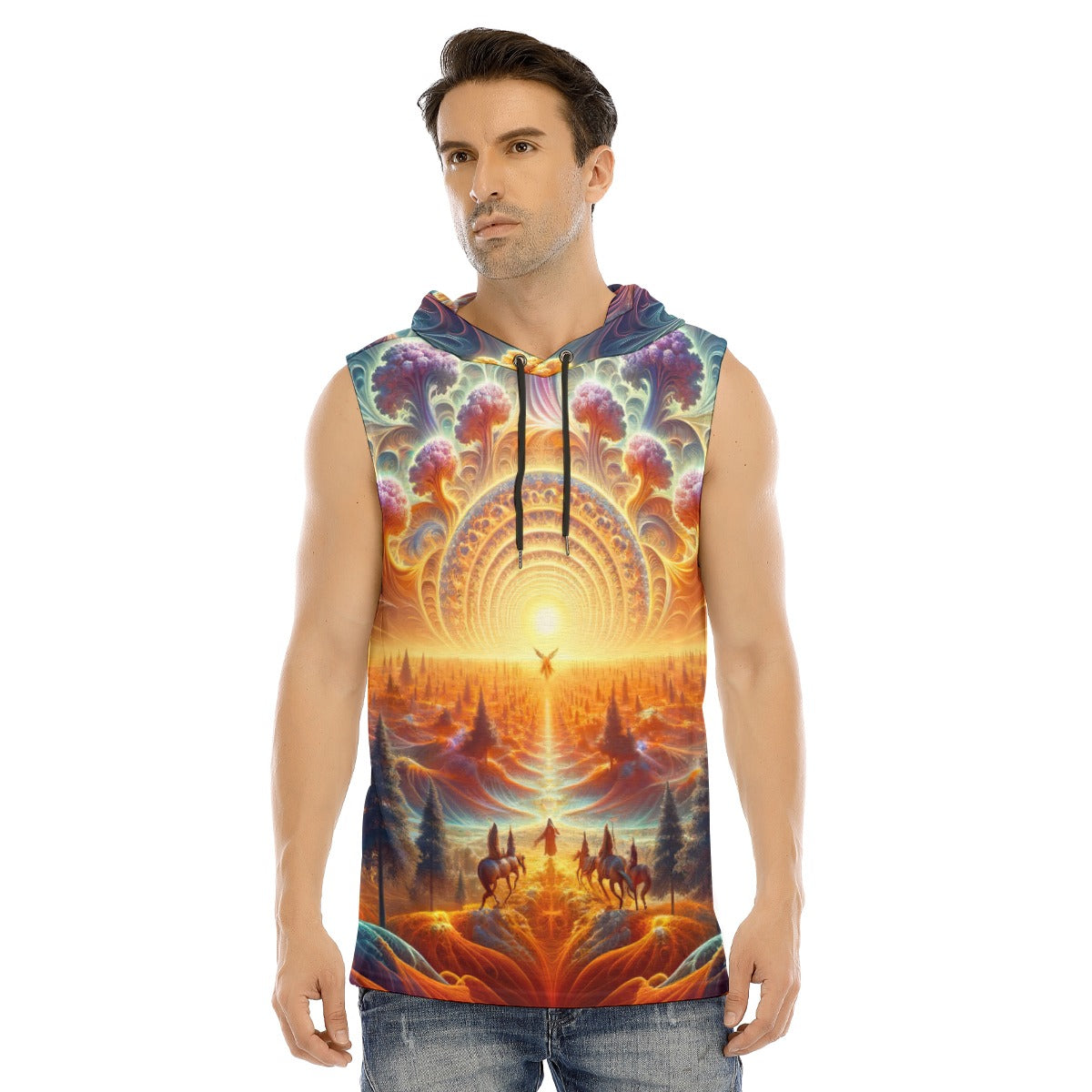 Horizon of Celestial Dreams Sleeveless Hooded Shirt