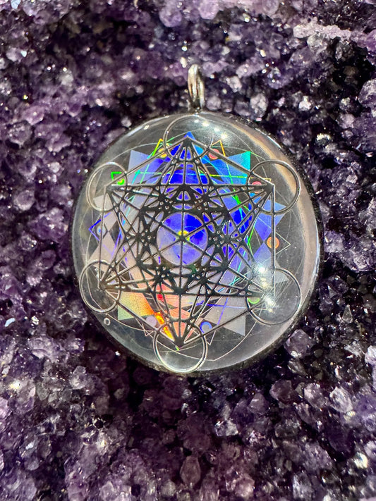 Metatrons Cube - Sacred Geometry Holographic Orgone Tesla Pendant- EMF Blocker - Chakra Balancing - FREE Necklace - Hand Made (Copy) (Copy)
