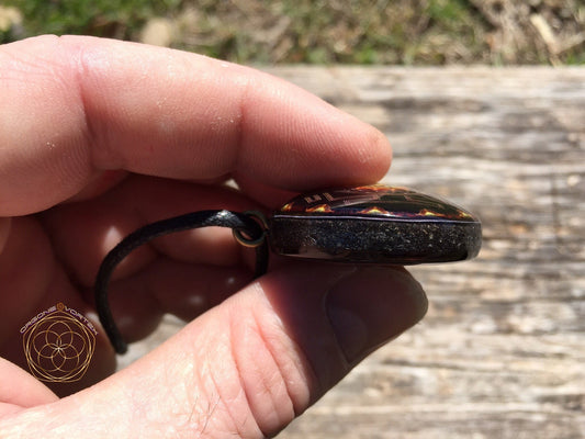 Golden Fire Sri Yantra Mandala Orgone Tesla Pendant- EMF Blocker - Chakra Balancing - FREE Necklace - Hand Made