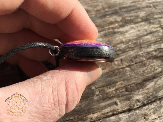 Purple Sunshine  Flower of Life - Sacred Geometry - Orgone Tesla Pendant- EMF Blocker - Chakra Balancing - FREE Necklace - Hand Mad