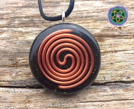 Orange Sri Yantra Mandala Orgone Tesla Pendant- EMF Blocker - Chakra Balancing - FREE Necklace - Hand Made