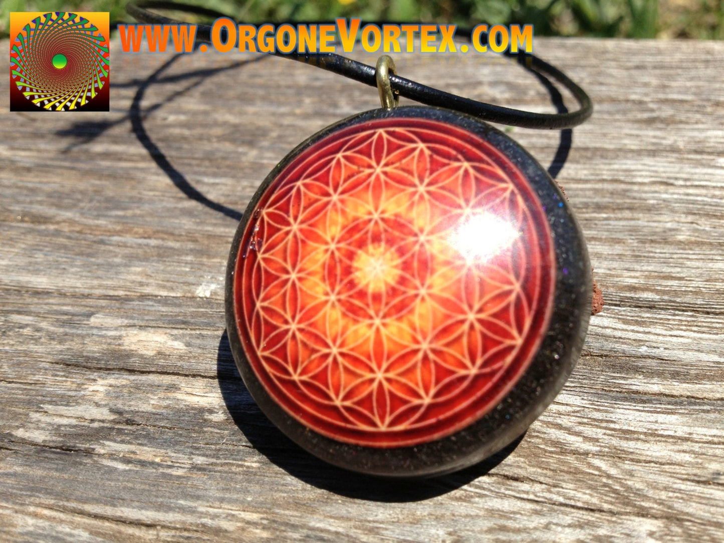 Orange Flower of Life Orgone Tesla Pendant- EMF Blocker - Chakra Balancing - FREE Necklace - Hand Made