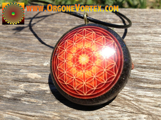 Orange Flower of Life Orgone Tesla Pendant- EMF Blocker - Chakra Balancing - FREE Necklace - Hand Made