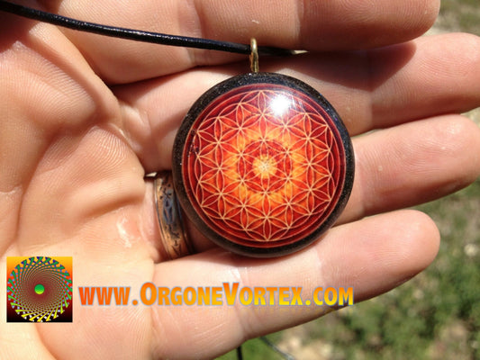 Orange Flower of Life Orgone Tesla Pendant- EMF Blocker - Chakra Balancing - FREE Necklace - Hand Made