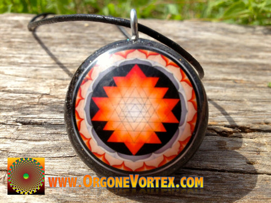Orange Sri Yantra Mandala Orgone Tesla Pendant- EMF Blocker - Chakra Balancing - FREE Necklace - Hand Made