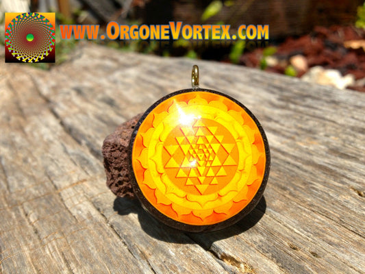 Golden Sri Yantra Mandala Orgone Tesla Pendant- EMF Blocker - Chakra Balancing - FREE Necklace - Hand Made