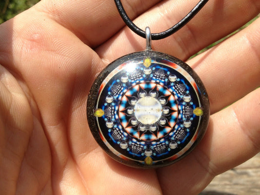 Orgone Fractal Mandala Blue White Pendant feat. Artist Marc Eden - EMF Blocker - Chakra Balancing - FREE Necklace - Hand Made