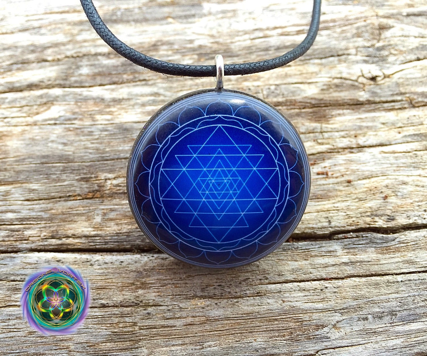 Blue Sri Yantra Mandala Orgone Tesla Pendant- EMF Blocker - Chakra Balancing - FREE Necklace - Hand Made