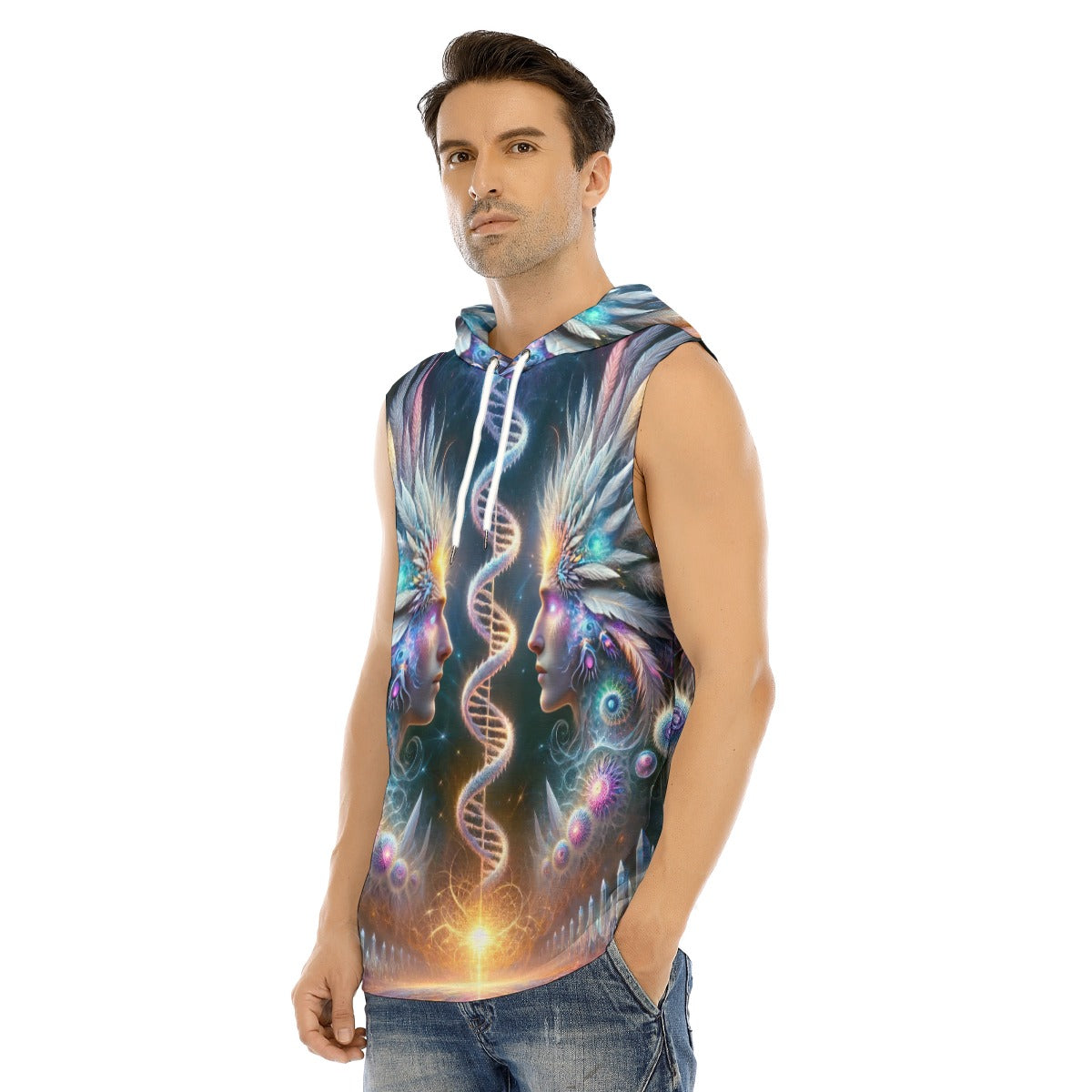 Twin Flame Sleeveless Hooded Shirt