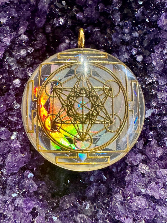 Metatrons Cube - Sacred Geometry Holographic Orgone Tesla Pendant- EMF Blocker - Chakra Balancing - FREE Necklace - Hand Made (Copy)
