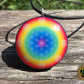 Rainbow Flower of Life Orgone Tesla Pendant- EMF Blocker - Chakra Balancing - FREE Necklace - Hand Made