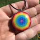 Rainbow Flower of Life Orgone Tesla Pendant- EMF Blocker - Chakra Balancing - FREE Necklace - Hand Made