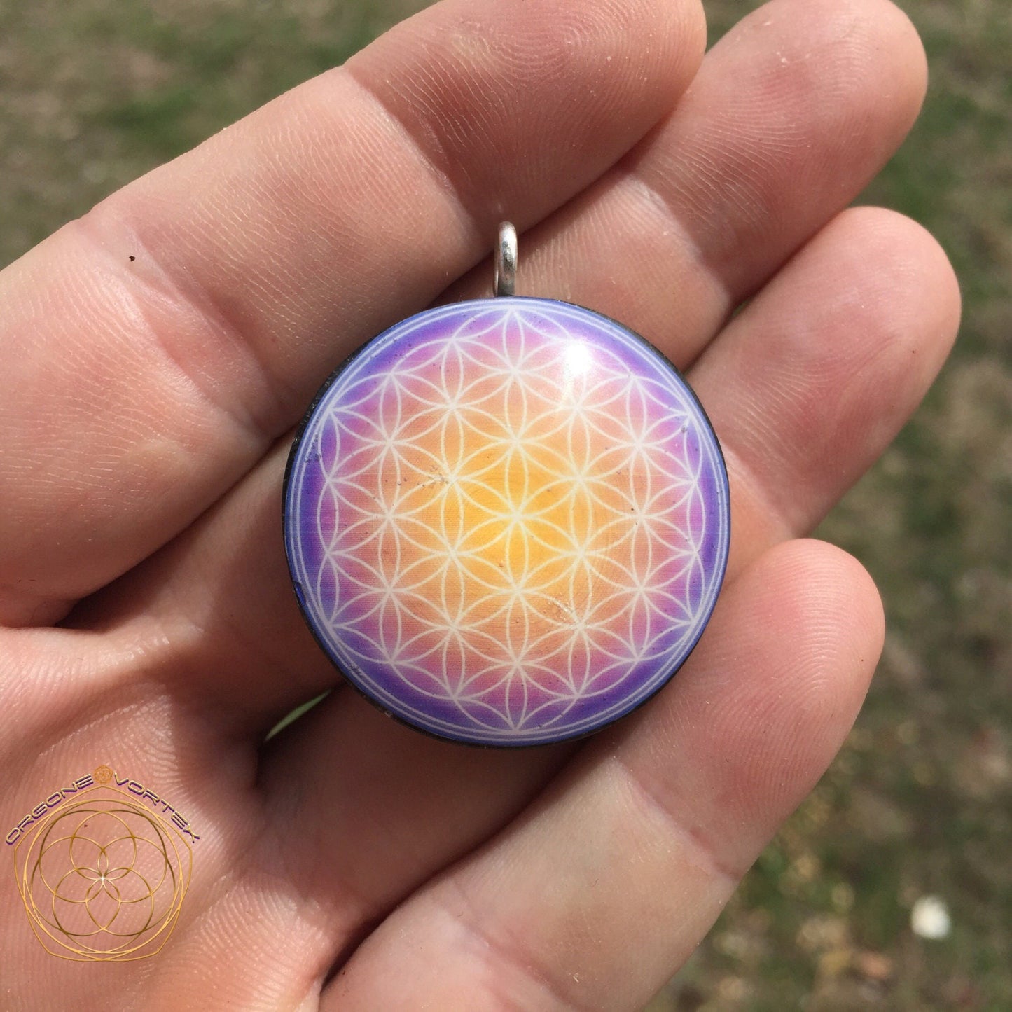 Purple Sunshine  Flower of Life - Sacred Geometry - Orgone Tesla Pendant- EMF Blocker - Chakra Balancing - FREE Necklace - Hand Mad