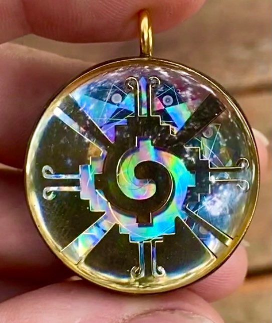 Hunab Ku- Sacred Geometry Holographic Orgone Tesla Pendant- EMF Blocker - Chakra Balancing - FREE Necklace - Hand Made