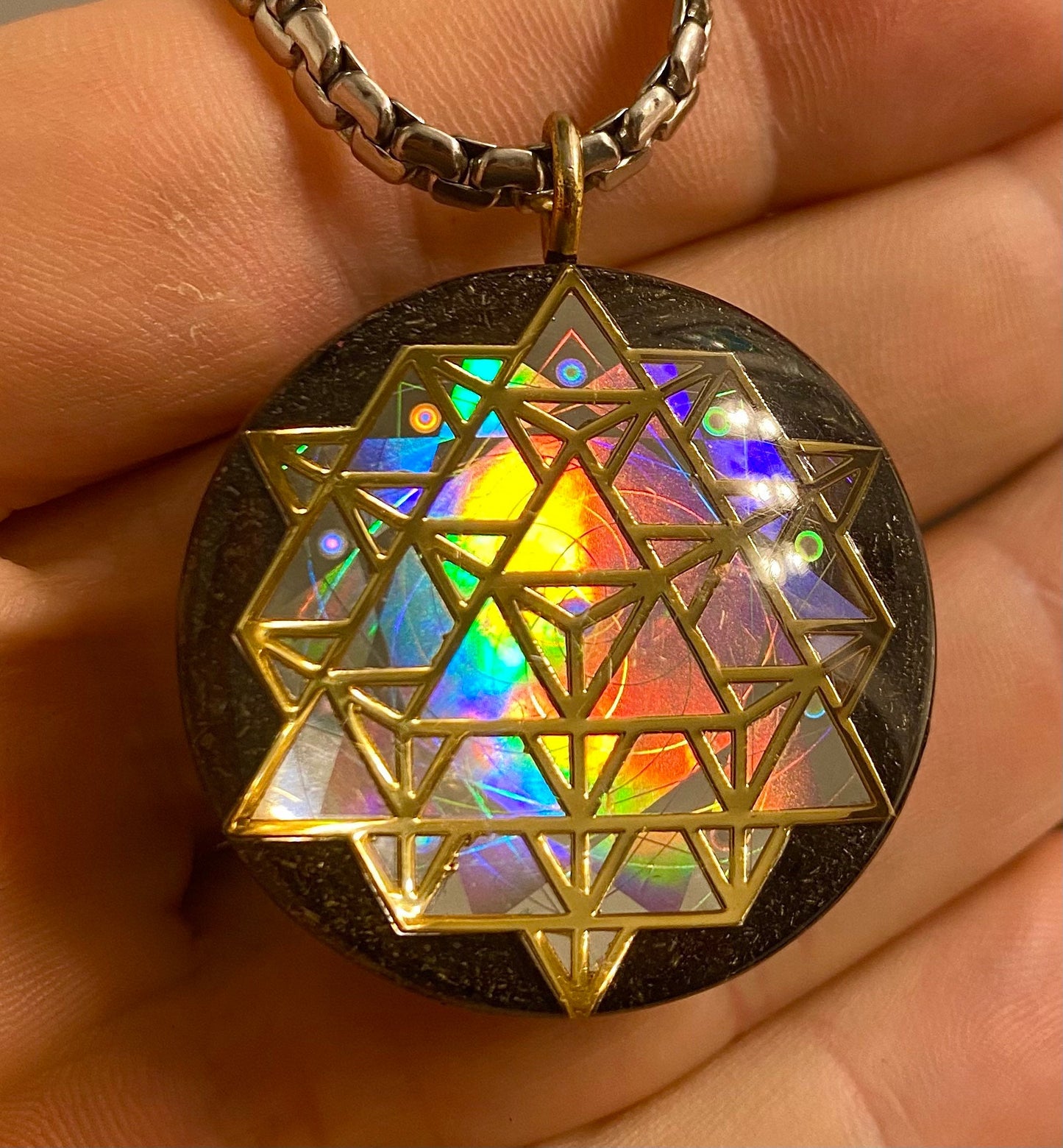 64 Tetrahedron - Sacred Geometry Holographic Orgone Tesla Pendant- EMF Blocker - Chakra Balancing - FREE Necklace - Hand Made