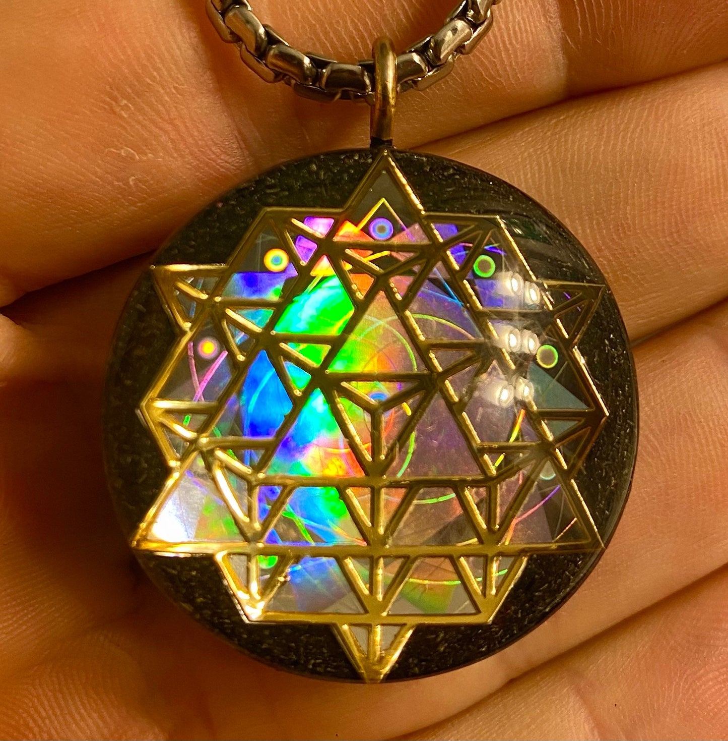 64 Tetrahedron - Sacred Geometry Holographic Orgone Tesla Pendant- EMF Blocker - Chakra Balancing - FREE Necklace - Hand Made