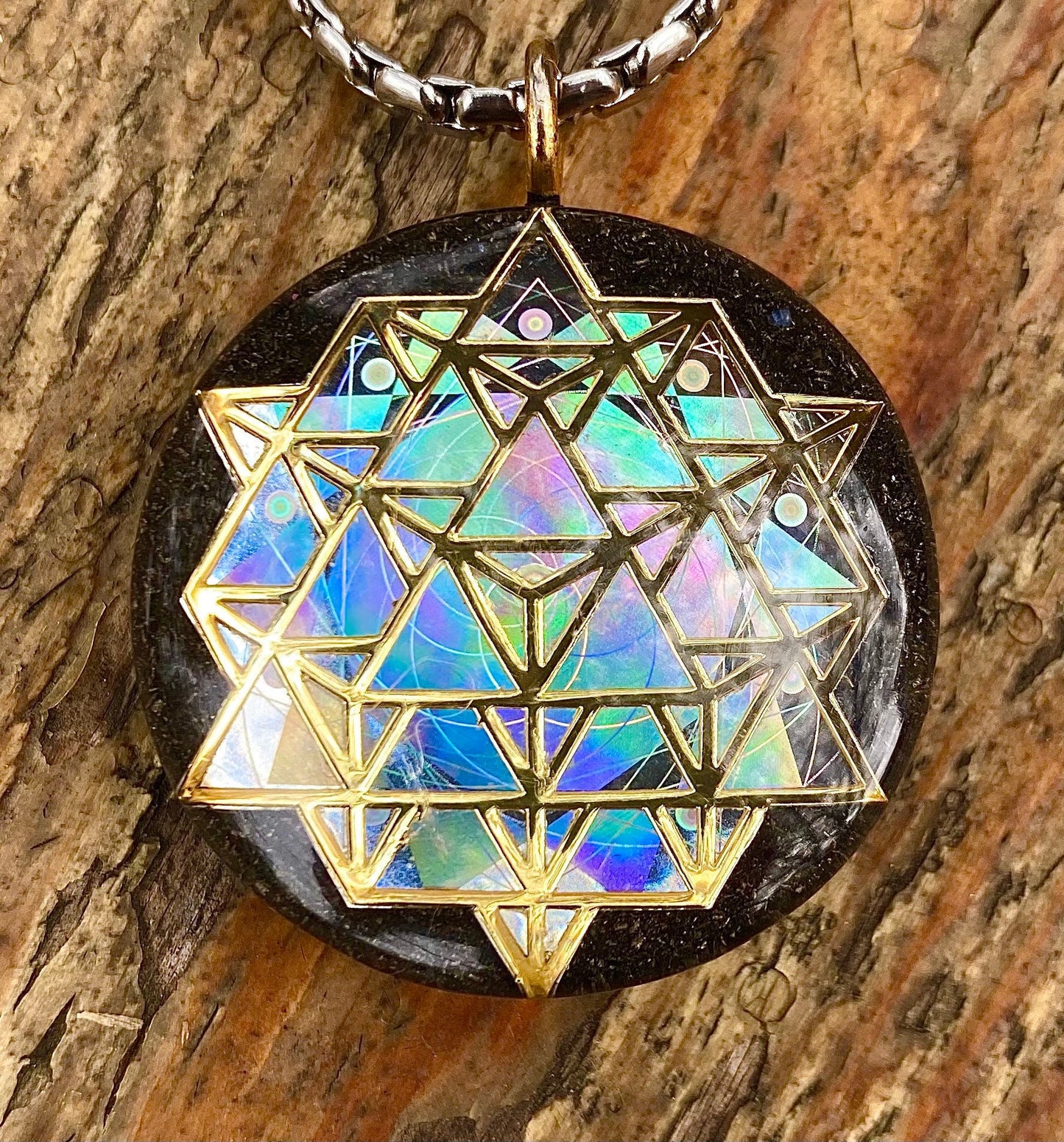 64 Tetrahedron - Sacred Geometry Holographic Orgone Tesla Pendant- EMF Blocker - Chakra Balancing - FREE Necklace - Hand Made