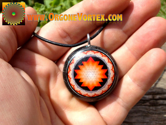 Orange Sri Yantra Mandala Orgone Tesla Pendant- EMF Blocker - Chakra Balancing - FREE Necklace - Hand Made
