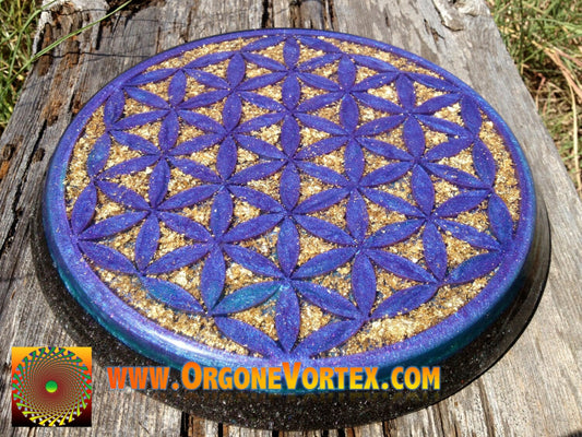 CUSTOM-Made to Order-  Orgone Flower of Life Power Plate 10 inch - Any Color - Structure Drinks -Energy Balance - Sleep Aid - EMF Protection