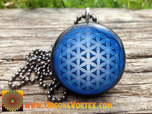 Blue Bloom - Flower of Life - Sacred Geometry - Orgone Tesla Pendant- EMF Blocker - Chakra Balancing - FREE Necklace - Hand Made