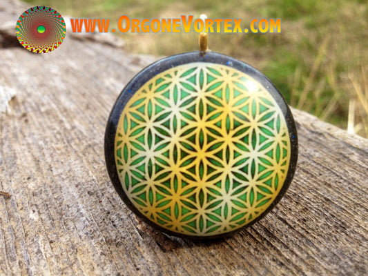 Emerald Sun Flower of Life - Sacred Geometry - Orgone Tesla Pendant- EMF Blocker - Chakra Balancing - FREE Necklace - Hand Made