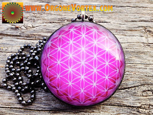 Pink Flower of Life - Sacred Geometry - Orgone Tesla Pendant- EMF Blocker - Chakra Balancing - FREE Necklace - Hand Made