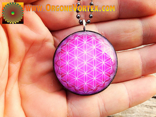 Pink Flower of Life - Sacred Geometry - Orgone Tesla Pendant- EMF Blocker - Chakra Balancing - FREE Necklace - Hand Made